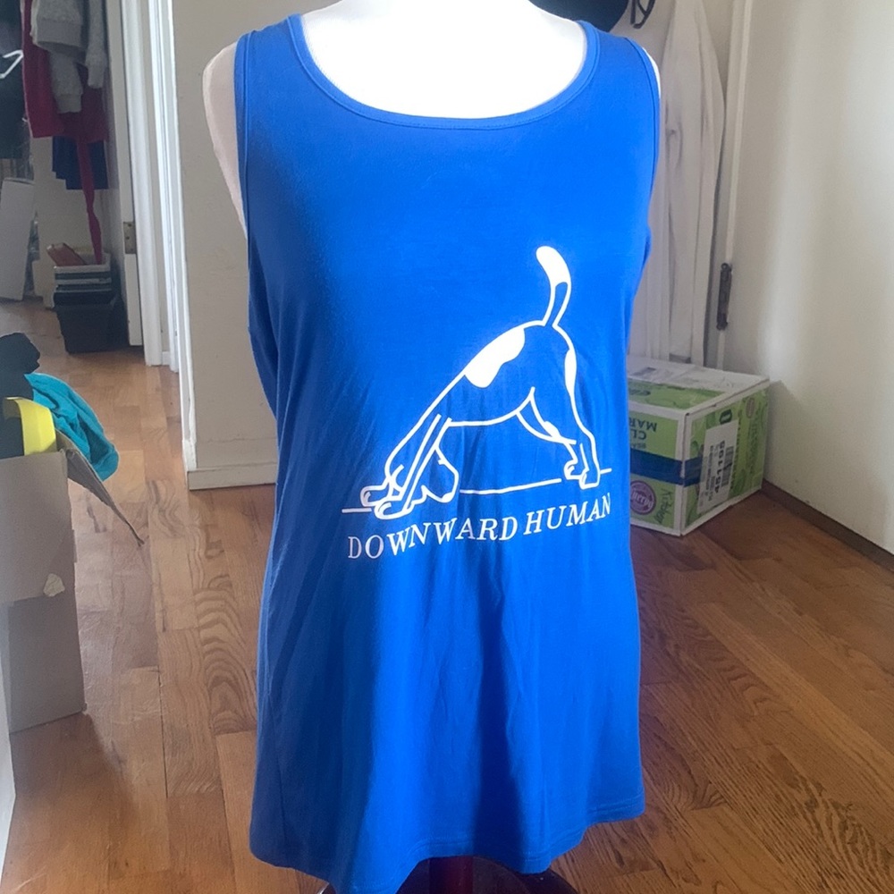 Funny downward human yoga top quality material size medium cotton
